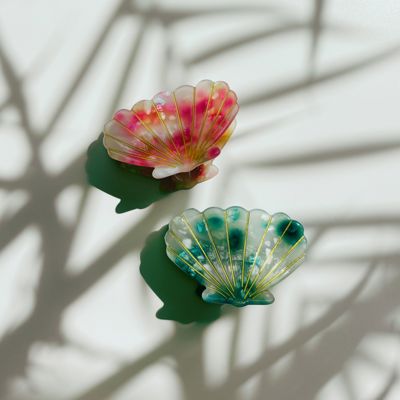 Seashell Claw Set of 2: Aqua and Coral | Hair Claw Clip Hair Accessories