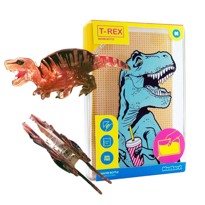 T-Rex Hair Claw and T-Rex Flask Style Pop Art Water Bottle Bundle