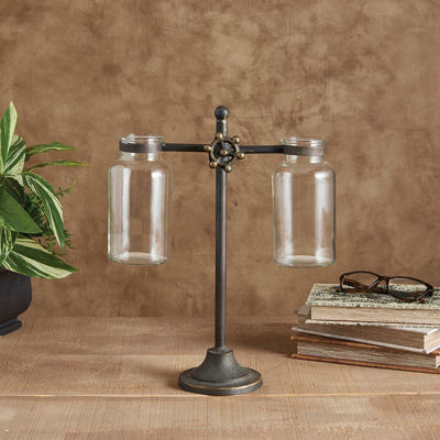 Vintage Glass Balance Scale  | Unique Iron Home Decor | Giftable Cast Iron Decoration 