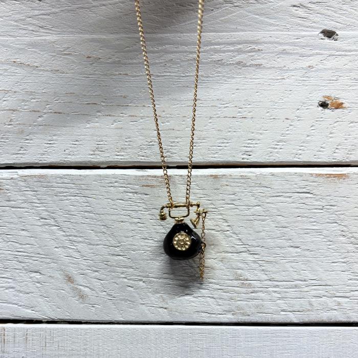 Vintage Telephone Long Pendant Necklace with Mini Phone Cord