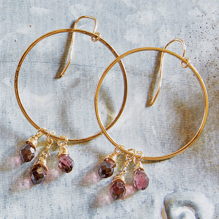 Dangle Hoop Gem Earrings - 6 Color Options |  Cut Glass Gemstones Fashion Jewelry