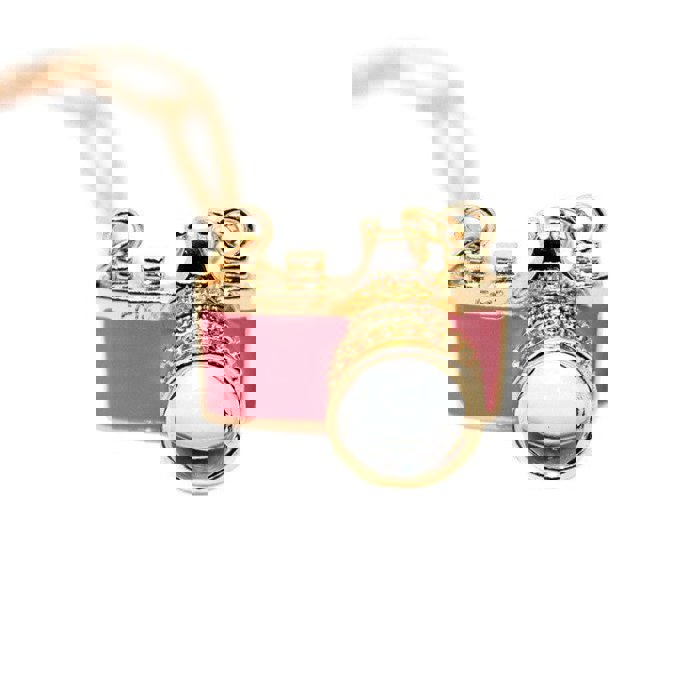 Wanderlust Camera Necklace in Pink and Gold