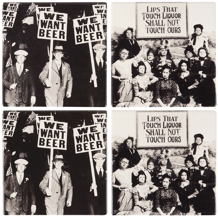 We Want Beer Prohibition Era Protestors Stoneware Coaster in Set of 4 | Beverage Drink Beer Mat | 4" x 4"