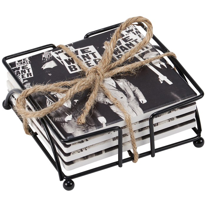 We Want Beer Prohibition Era Protestors Stoneware Coaster in Set of 4 | Beverage Drink Beer Mat | 4" x 4"