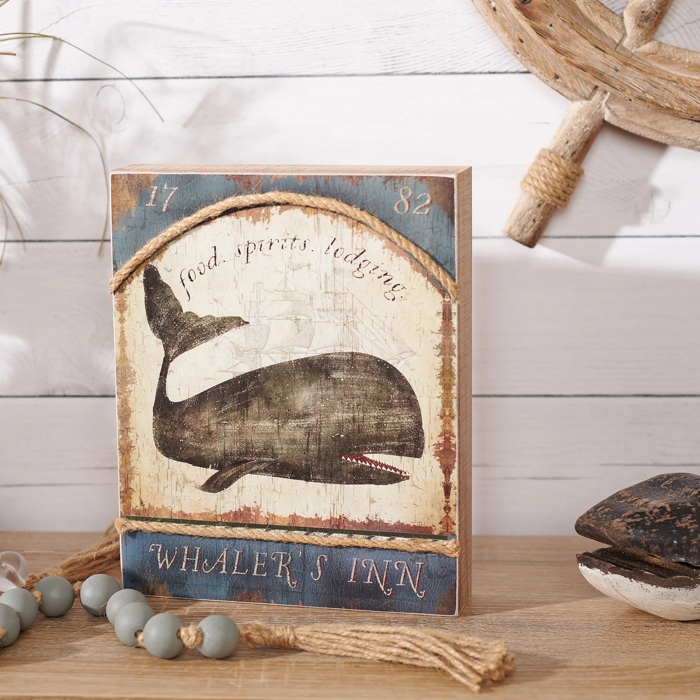 Whaler's Inn Box Sign | Nautical Themed Rustic Wooden Decor | 8" x 10"