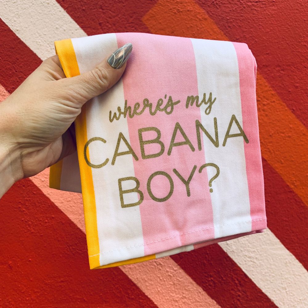 Where's My Cabana Boy Tea Towel in Multicolor Stripes | Cotton Kitchen Hand Dish Cloth | 28" x 18"