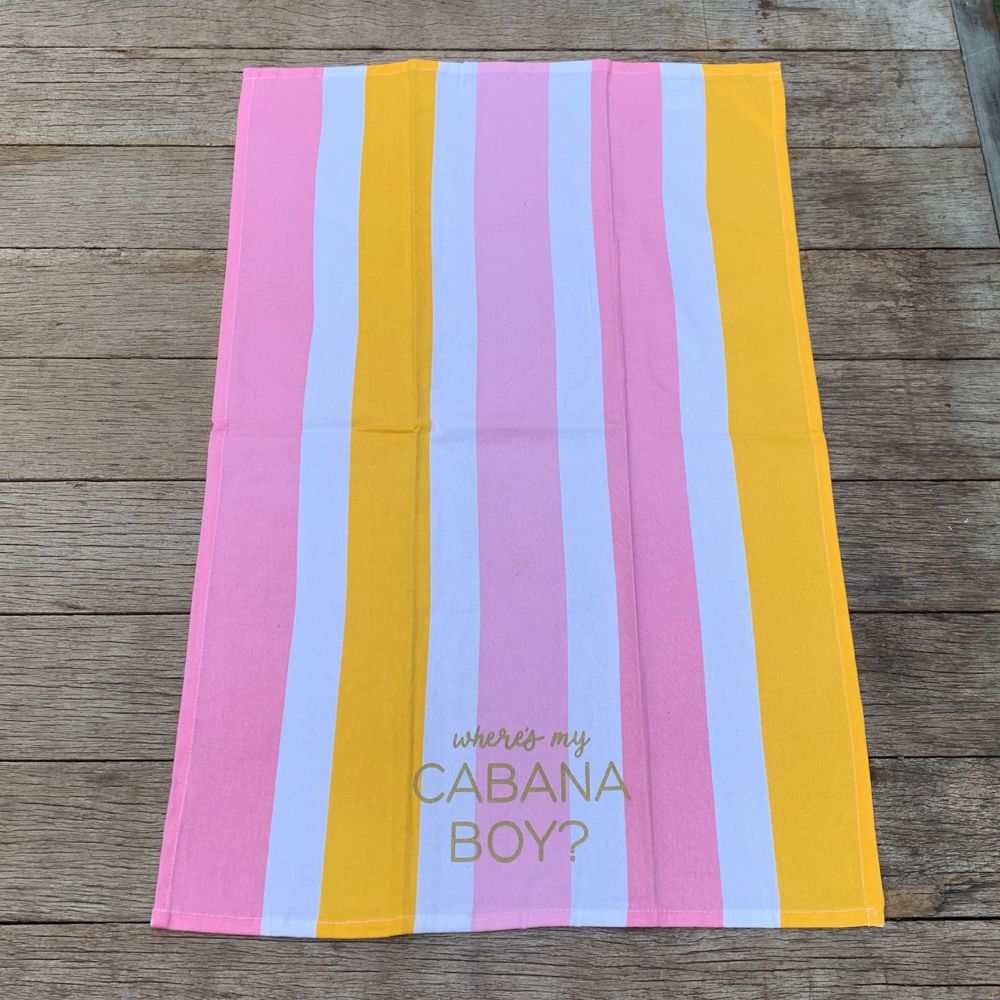 Where's My Cabana Boy Tea Towel in Multicolor Stripes | Cotton Kitchen Hand Dish Cloth | 28" x 18"