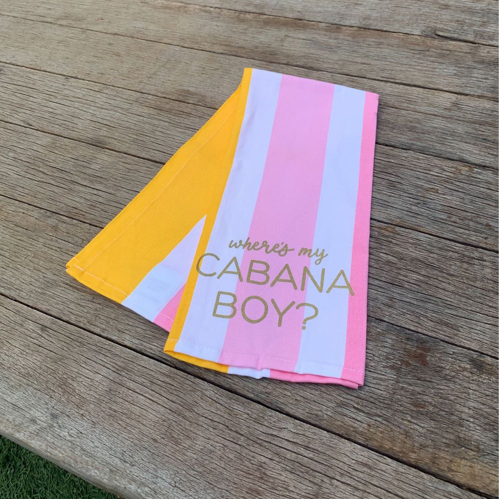 Where's My Cabana Boy Tea Towel in Multicolor Stripes | Cotton Kitchen Hand Dish Cloth | 28" x 18"