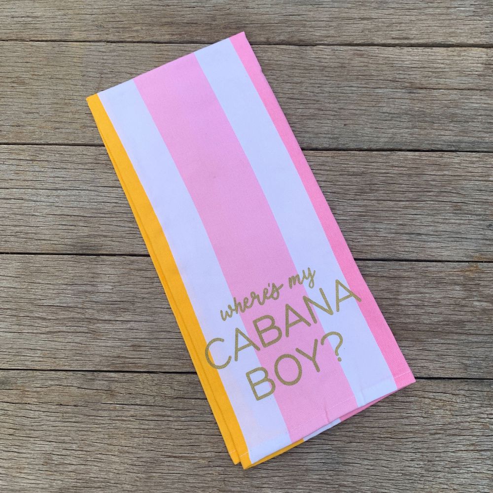 Where's My Cabana Boy Tea Towel in Multicolor Stripes | Cotton Kitchen Hand Dish Cloth | 28" x 18"