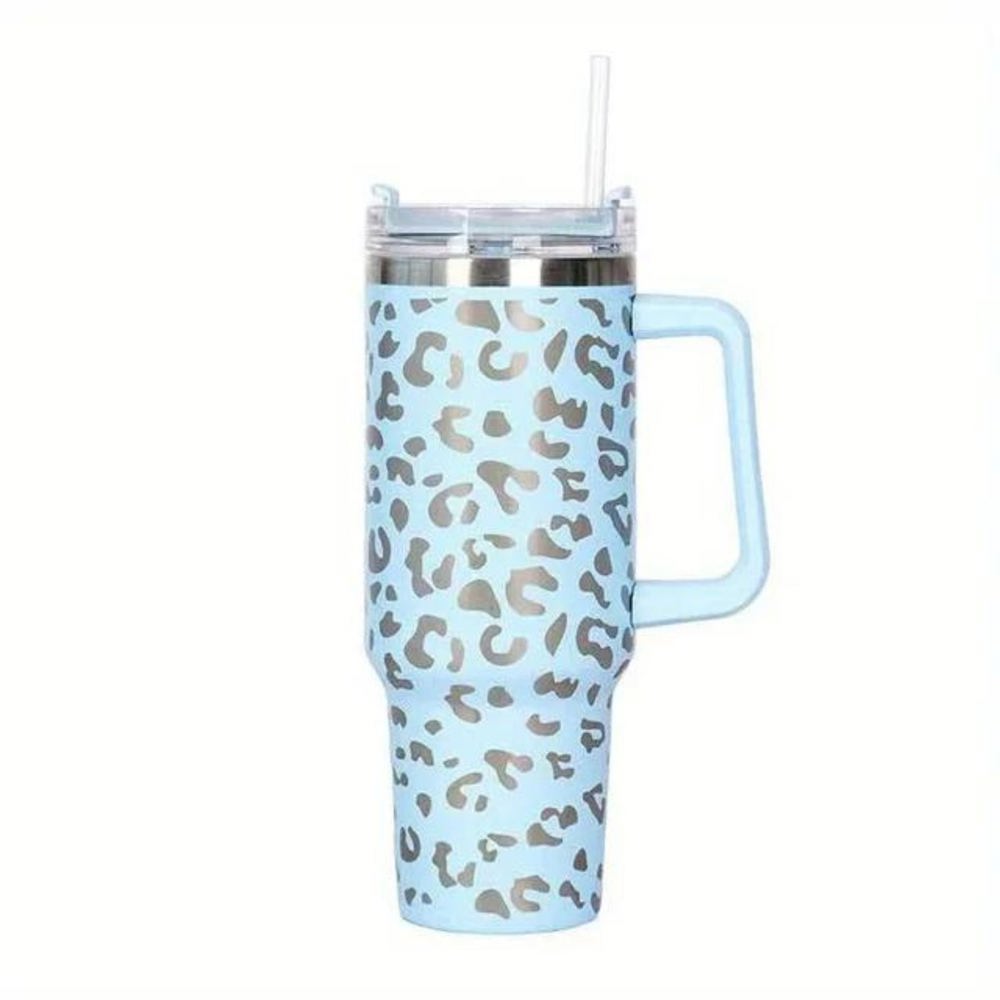 Wild Cheetah Print 40 oz Stainless Steel Insulated Handle Tumbler - XL Size with Straw