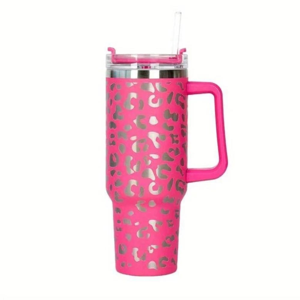 Wild Cheetah Print 40 oz Stainless Steel Insulated Handle Tumbler - XL Size with Straw