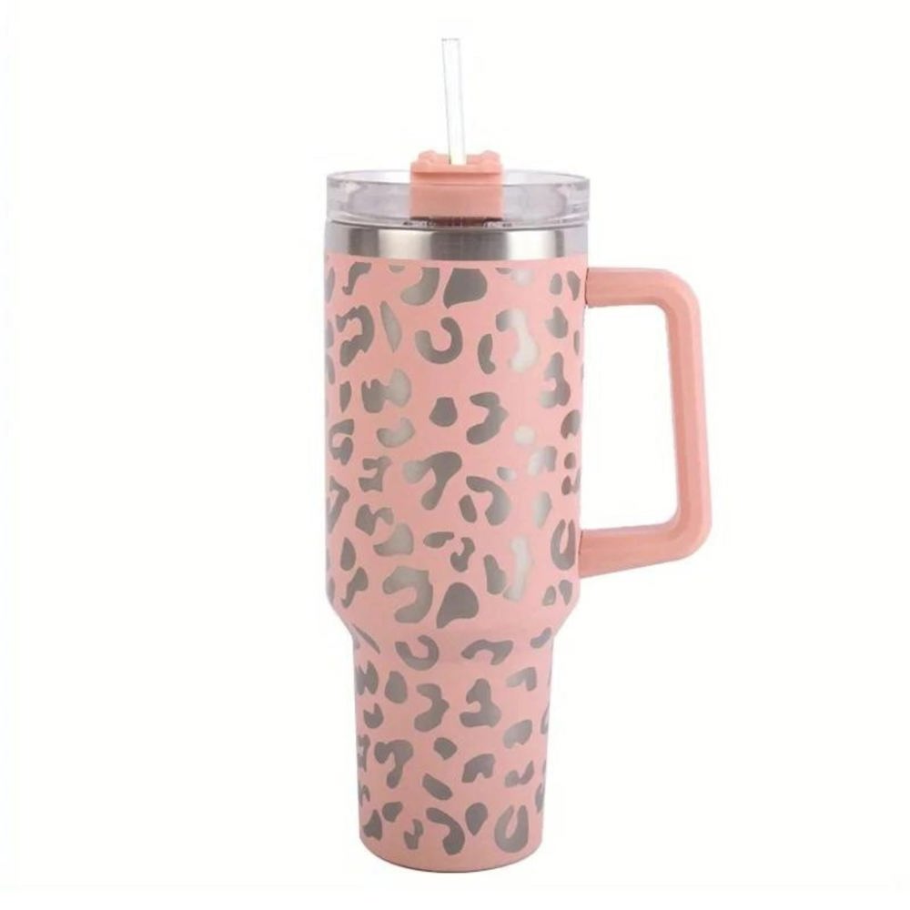 Wild Cheetah Print 40 oz Stainless Steel Insulated Handle Tumbler - XL Size with Straw