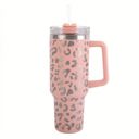 Light Pink Cheetah Wild Cheetah Print 40 oz Stainless Steel Insulated Handle Tumbler - XL Size with Straw