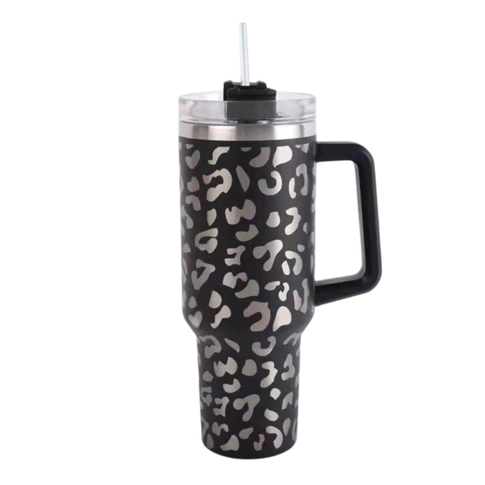 Wild Cheetah Print 40 oz Stainless Steel Insulated Handle Tumbler - XL Size with Straw