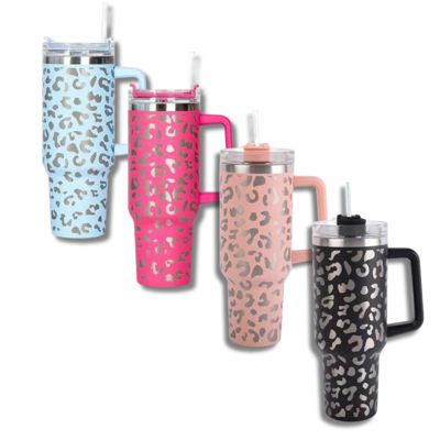 Wild Cheetah Print 40 oz Stainless Steel Insulated Handle Tumbler - XL Size with Straw