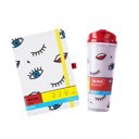  Eyes and Lips Pop Art Double Wall Mug Coffee Tumbler and Dot Grid Notebook Set  