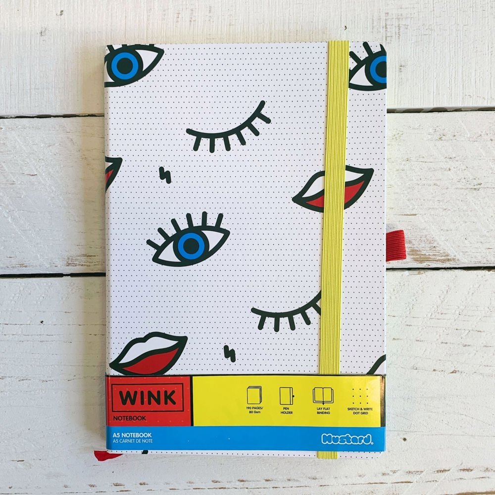 Wink Pop Art Notebook with 190 Dot Grid Pages | Hardbound Journal with Elastic Closure | Gift for Her