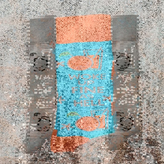 Woke Up Fine As Hell Socks in Blue | Orange Juice Illustration