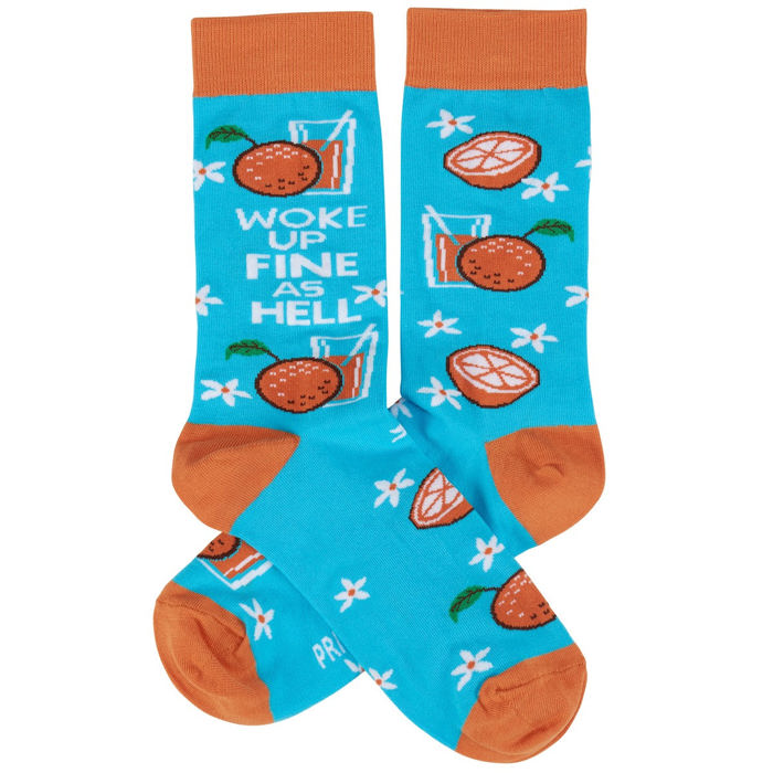 Woke Up Fine As Hell Socks in Blue | Orange Juice Illustration