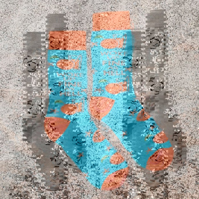 Woke Up Fine As Hell Socks in Blue | Orange Juice Illustration