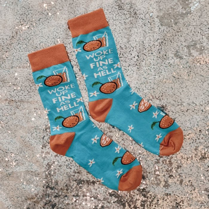 Woke Up Fine As Hell Socks in Blue | Orange Juice Illustration | Gift for Her