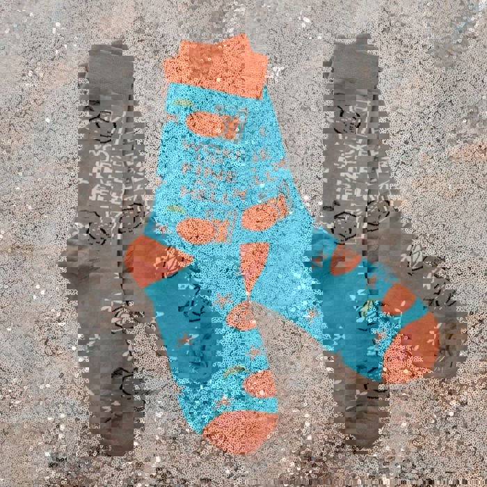 Woke Up Fine As Hell Socks in Blue | Orange Juice Illustration