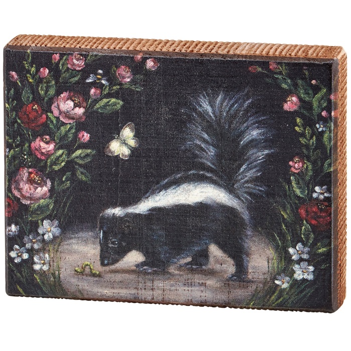 Woodland Skunk Block Sign | Rustic Desk Wall Wooden Decor | 6.50" x 5" x 1"
