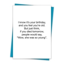 Wow She Was So Young 6 Pack Greeting Cards Cute and Funny Sayings Minimalist White Cards with Envelopes Blank Inside