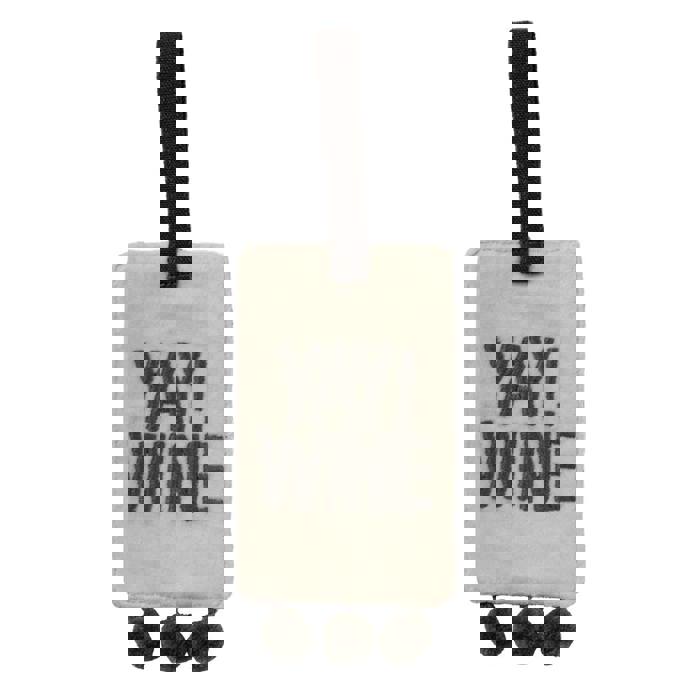 Yay! Wine Velvet Wine Bottle Tag with Pom Trim Details