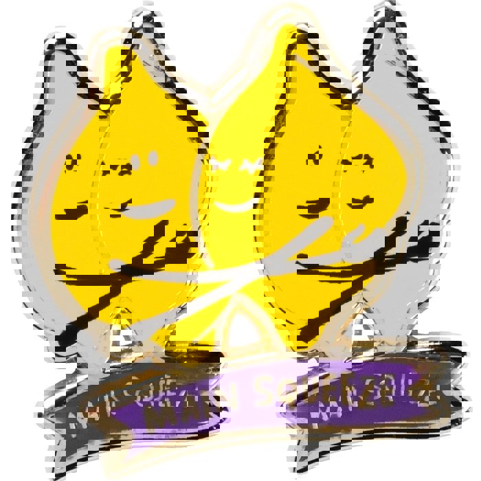 You Are My Main Squeeze Hugging Lemons Enamel Pin in Yellow