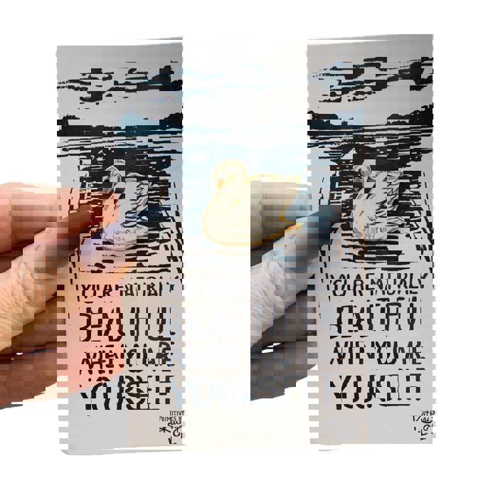 You Are Naturally Beautiful When You Are Yourself Swan Enamel Pin in White and Gold