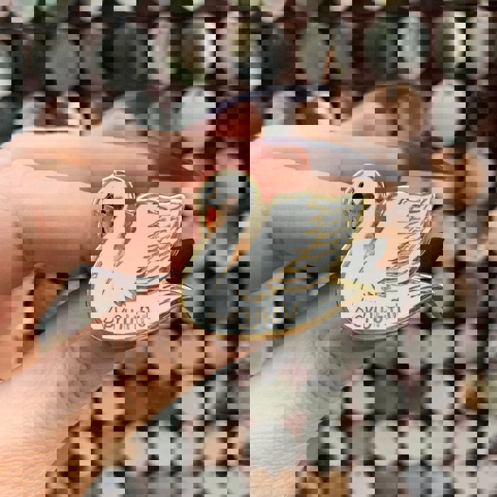 You Are Naturally Beautiful When You Are Yourself Swan Enamel Pin in White and Gold