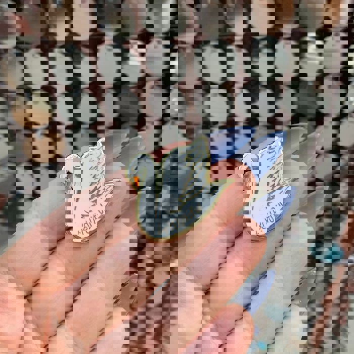 You Are Naturally Beautiful When You Are Yourself Swan Enamel Pin in White and Gold