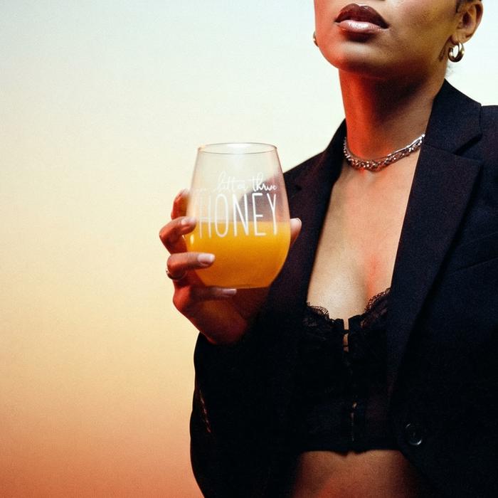 You Better Thrive Honey Wine Glass in Yellow Ombre | Stemless Wine Glass | 20oz