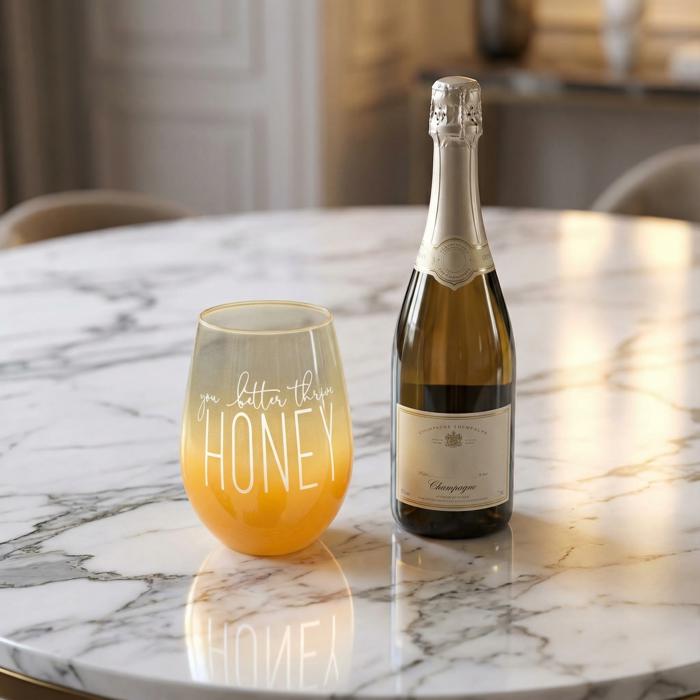 You Better Thrive Honey Wine Glass in Yellow Ombre | Stemless Wine Glass | 20oz