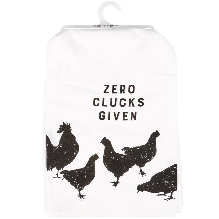 Zero Clucks Given Chicken Rooster Kitchen Towel | Cotton Tea Hand Dish Cloth | 28" x 28"