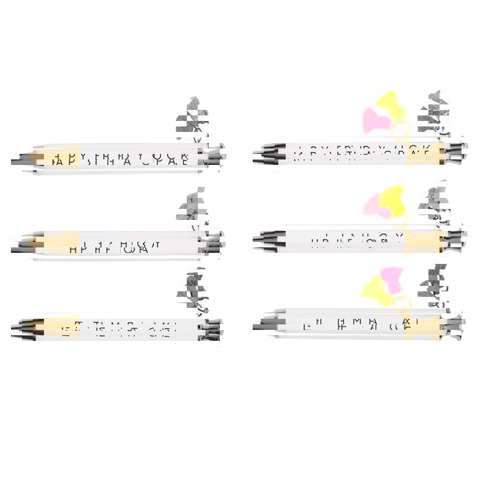 Let Them Eat Cake Tassel Pen Set of 6 | Giftable Pen | Novelty Office Desk Supplies