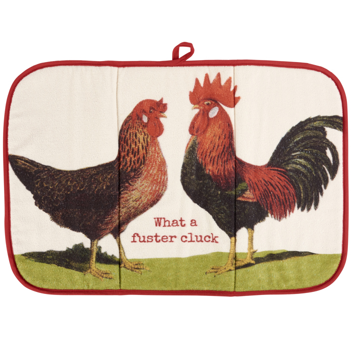 What A Fuster Cluck Ultra-absorbent Drying Mat | Hen Rooster Dish Drainer Pad | 21" x 14"