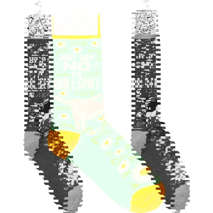 Just Say No To Bullshit Funny Socks in Green and Yellow | Unisex