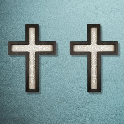 Set of 2 Nordic Cross, Spiritual Harvest Decorative Wall Cross. Wood and Tin 15.75" H