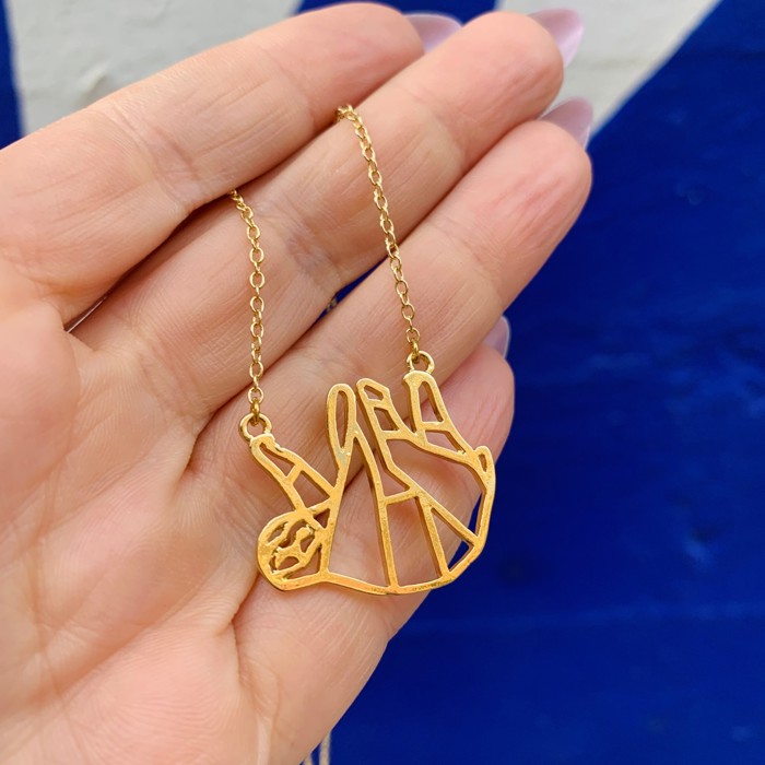 Gold Shiny Lazy Sloth Necklace in a Gift Box