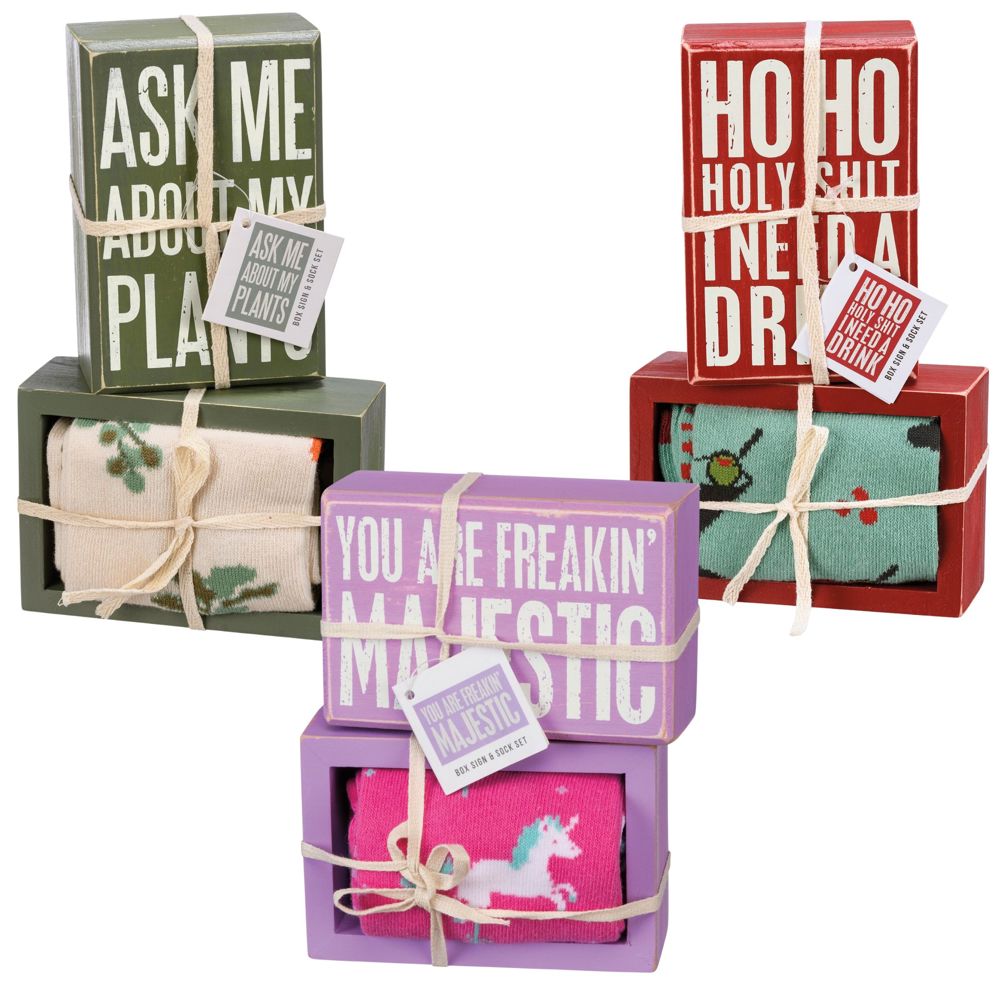 Wooden Box Sign And Socks Giftable Sets