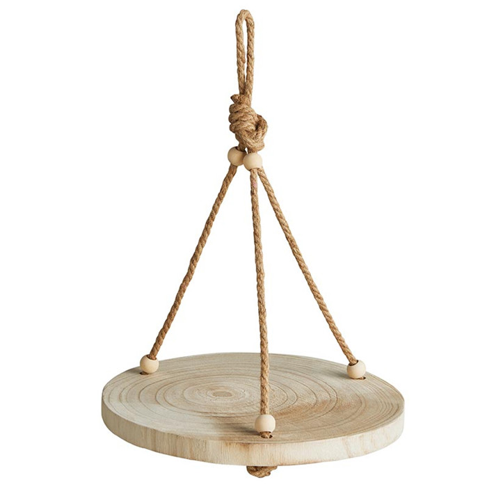 Set of 2 Round Wooden Hanging Tray, 12-Inch Diameter, Natural