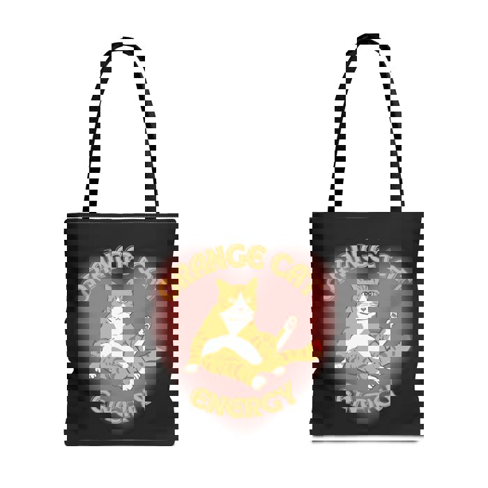 Orange Cat Energy Tote Bag in Black | 18" x 18"