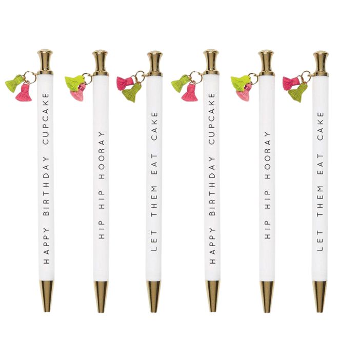 Let Them Eat Cake Tassel Pen Set of 6 | Giftable Pen | Novelty Office Desk Supplies