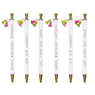 Let Them Eat Cake Tassel Pen Set of 6 | Giftable Pen | Novelty Office Desk Supplies
