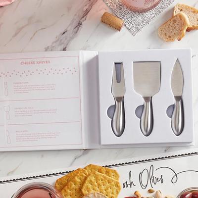 Cheese Knife Gift Set in Book Style Packaging | 3 Piece Gourmet Cheese Knives Set In Gift Box | Housewarming Gift