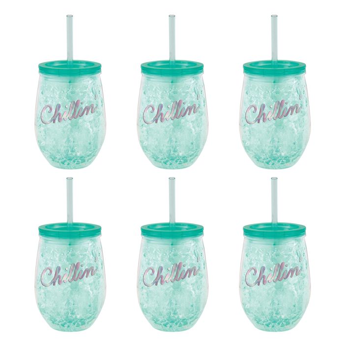 Set of 6 Freezable Acrylic Wine Chiller Tumbler, 12-Ounce | Summer Cocktails Barware Drinkware