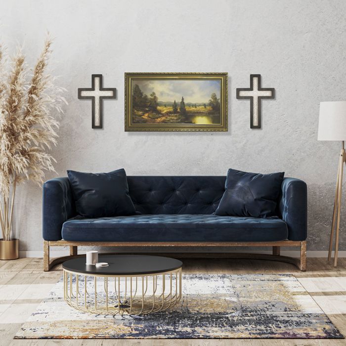 Set of 2 Nordic Cross, Spiritual Harvest Decorative Wall Cross. Wood and Tin 15.75" H