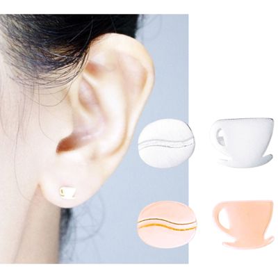 Coffee Cup & Bean Stud Earrings in Rose Gold or Silver